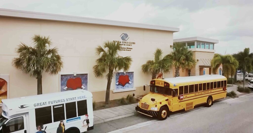 School bus parked outside the Cole-Clark Branch of The Boys & Girls Club of Martin County.