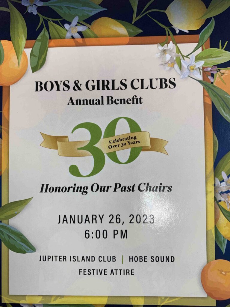 Sign for The Boys & Girls Club for the 30th annual benefit for past chairs of The Boys & Girls Club.