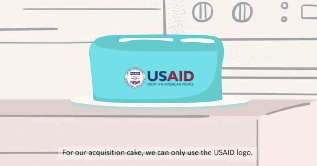 A cartoon still of a USAID cake made from the recipe for success.