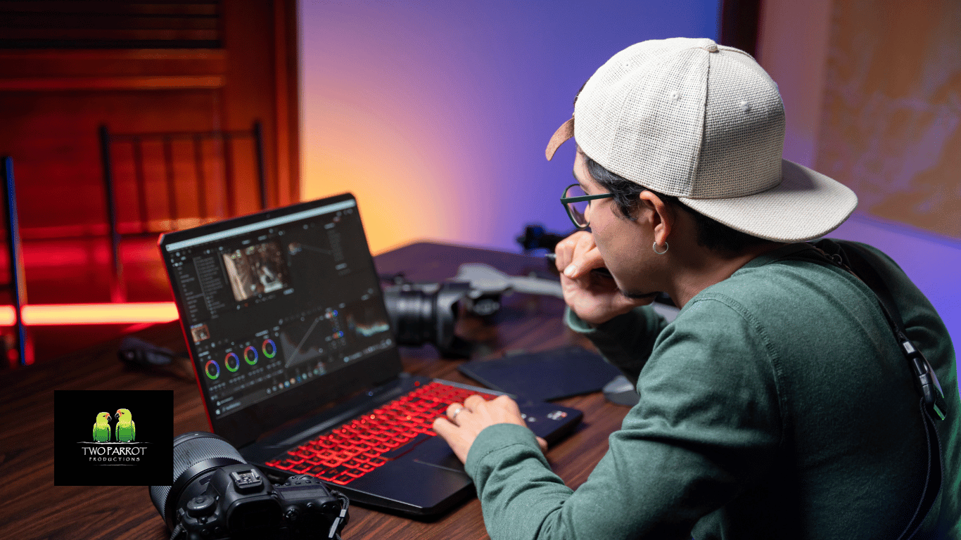 Videographer editing a new video